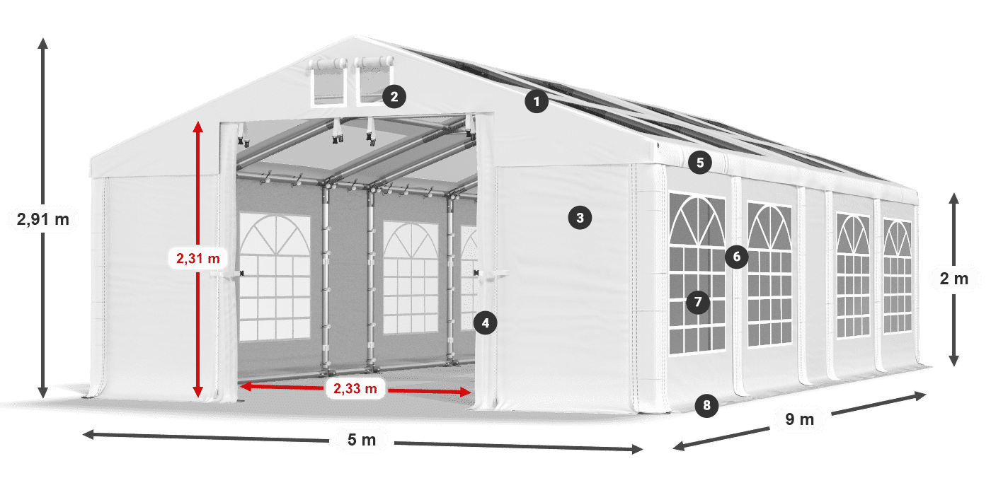 Tető: MS T 580 PVC Falak: FR 620 PVC 2 m jelmagyarázat
