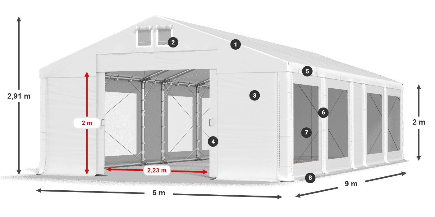 Tető: MS 580 PVC Falak: MS 580 PVC 2 m jelmagyarázat