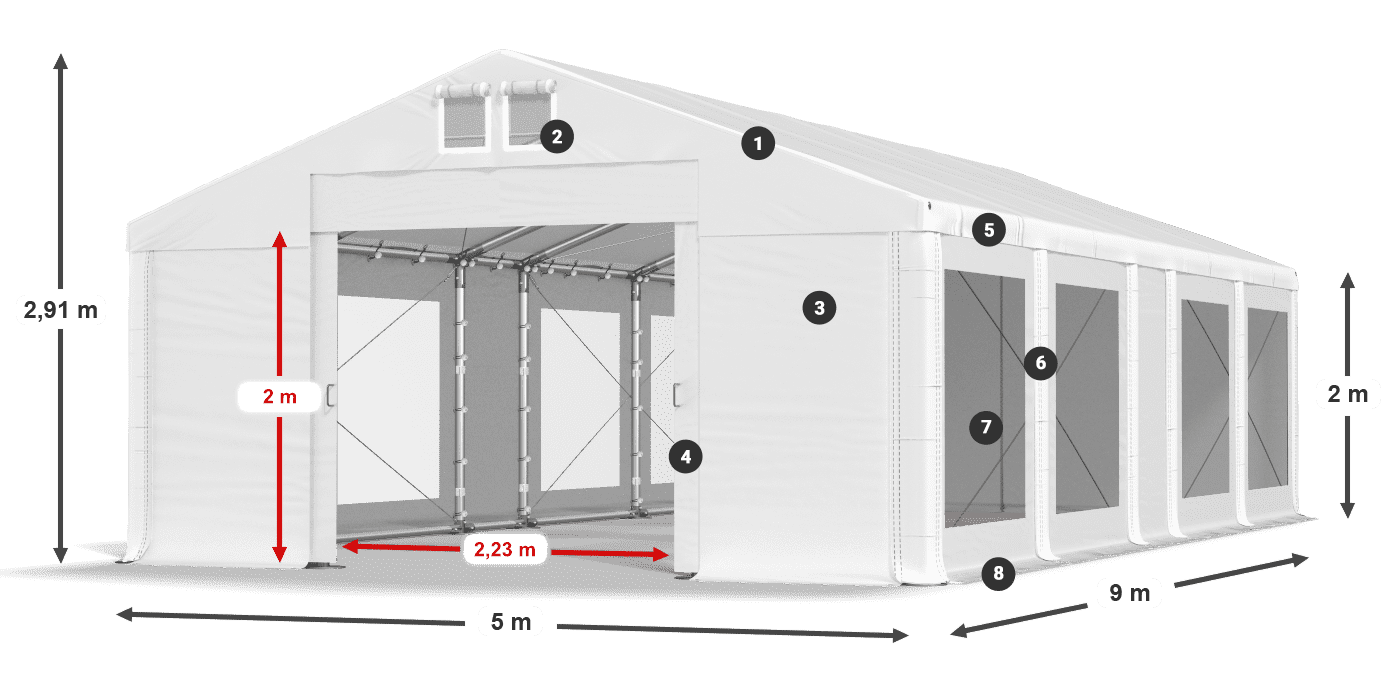 Tető: MS 580 PVC Falak: MS 580 PVC 2 m jelmagyarázat