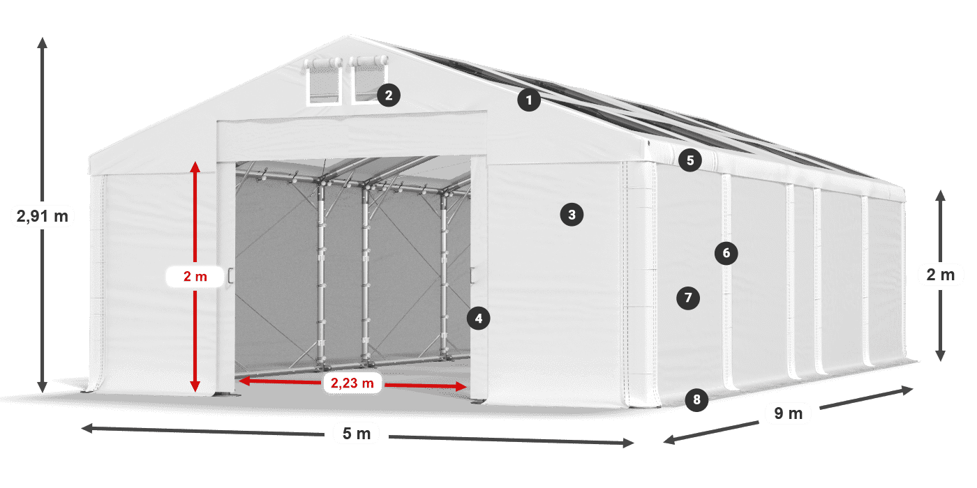Tető: MS T 580 PVC Falak: SD 500 PVC 2 m jelmagyarázat