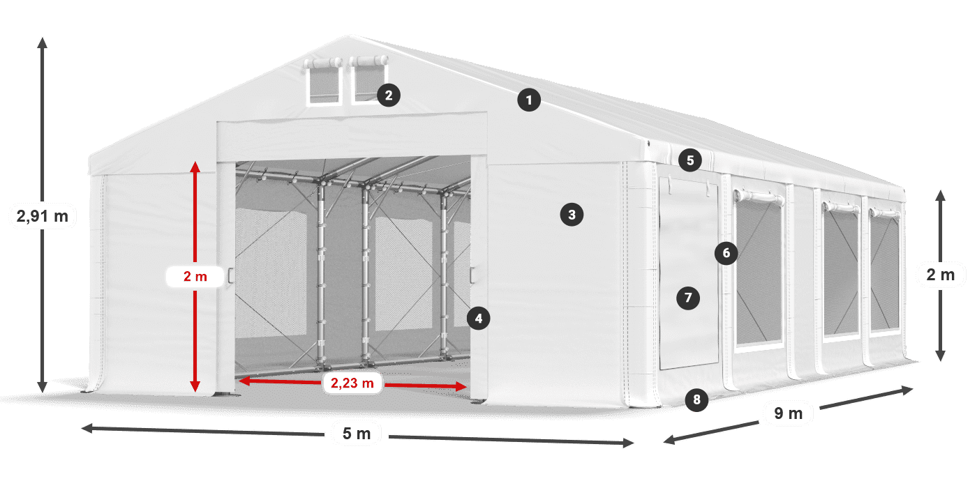 Tető: MS 580 PVC Falak: SD M 500 PVC 2 m jelmagyarázat