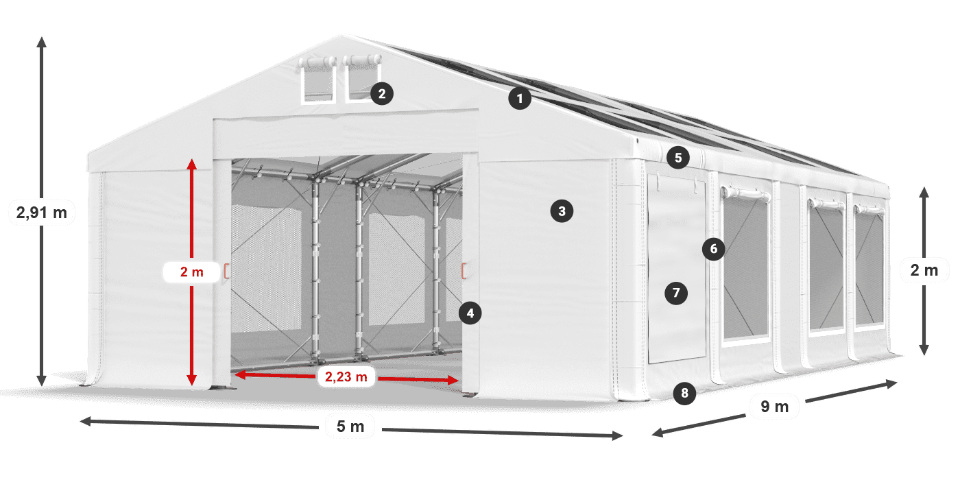 Tető: MS T 580 PVC Falak: SDM 500 PVC 2 m jelmagyarázat
