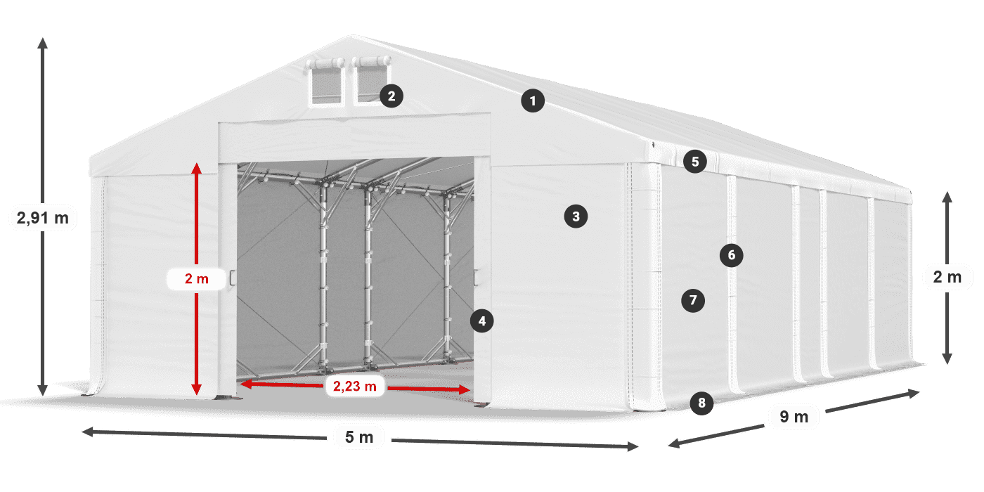 Tető: MS 580 PVC Falak: SD 500 PVC 2 m jelmagyarázat