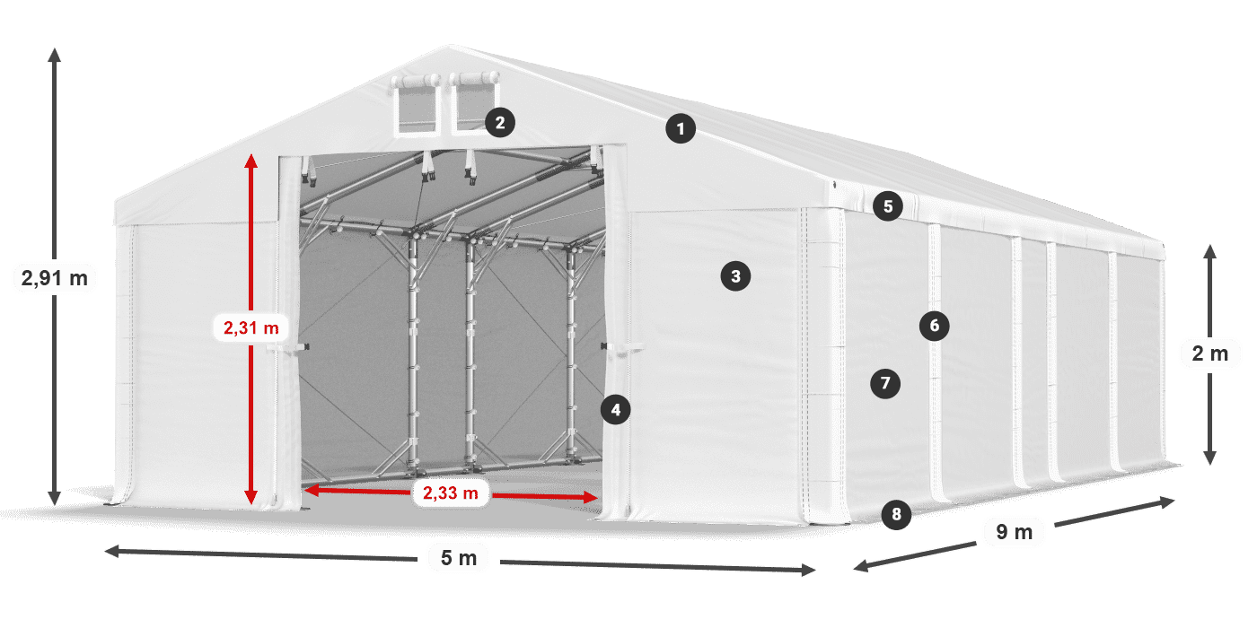 Tető: MS 580 PVC Falak: SD 500 PVC 2 m jelmagyarázat