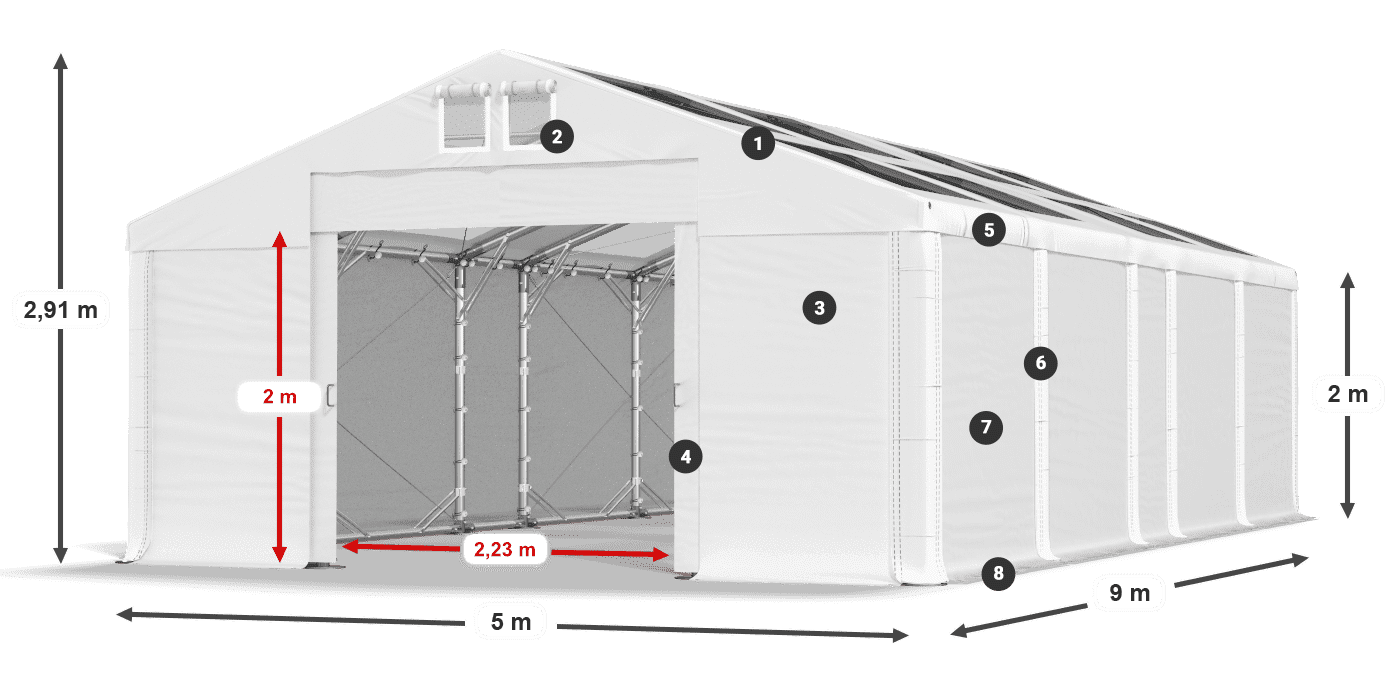 Tető: MS T 580 PVC Falak: SD 500 PVC 2 m jelmagyarázat