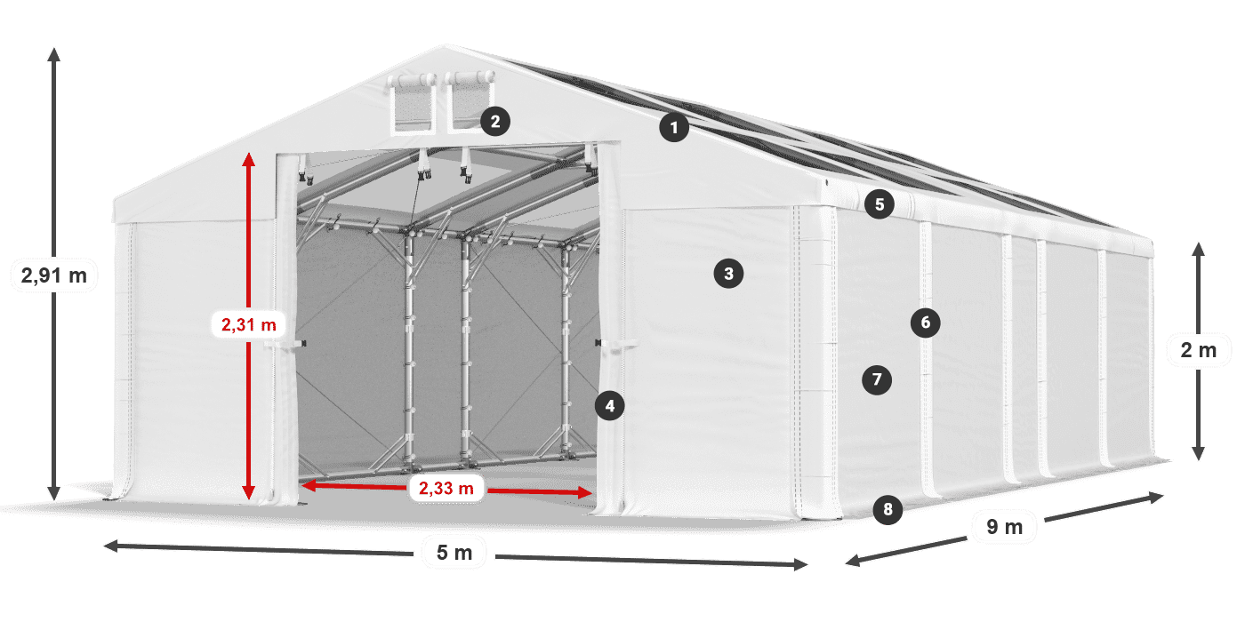Tető: MS T 580 PVC Falak: SD 500 PVC 2 m jelmagyarázat