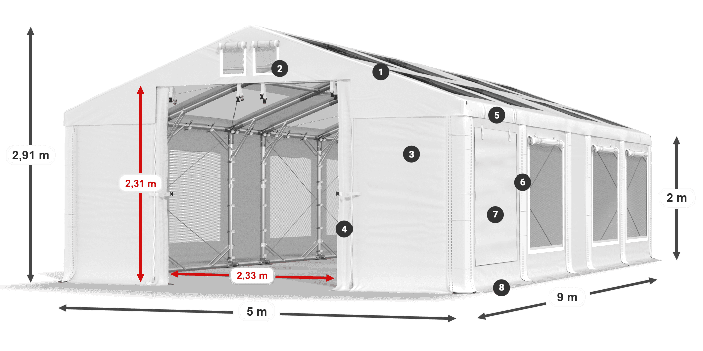 Tető: MS T 580 PVC Falak: SDM 500 PVC 2 m jelmagyarázat