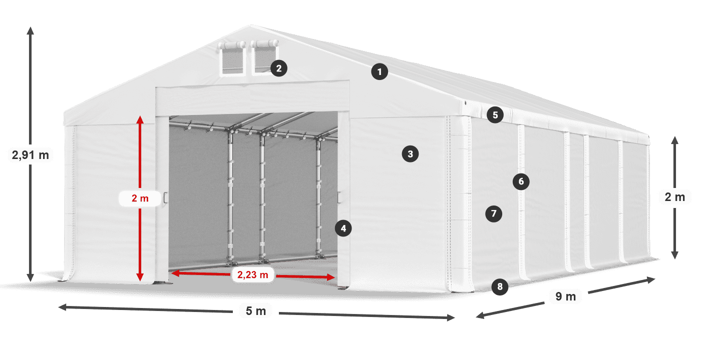 Tető: MS 580 PVC Falak: SD 500 PVC 2 m jelmagyarázat
