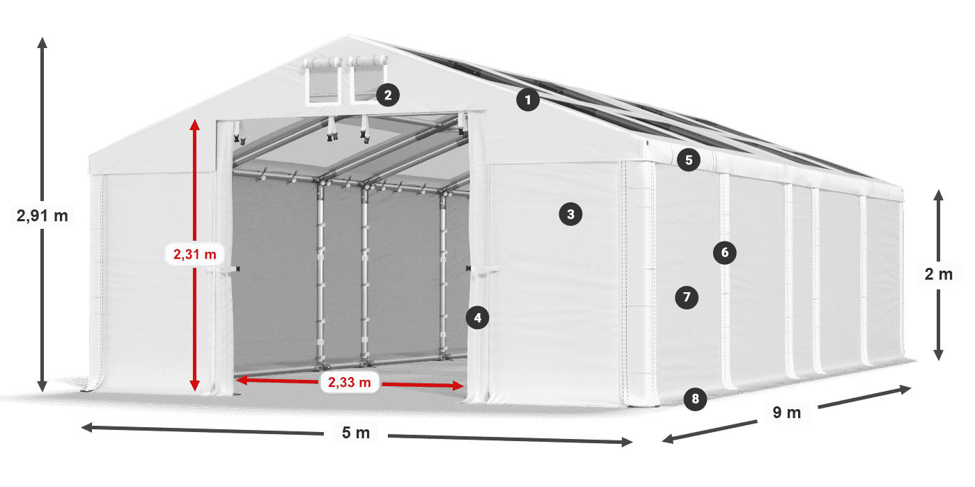 Tető: MS T 580 PVC Falak: SD 500 PVC 2 m jelmagyarázat