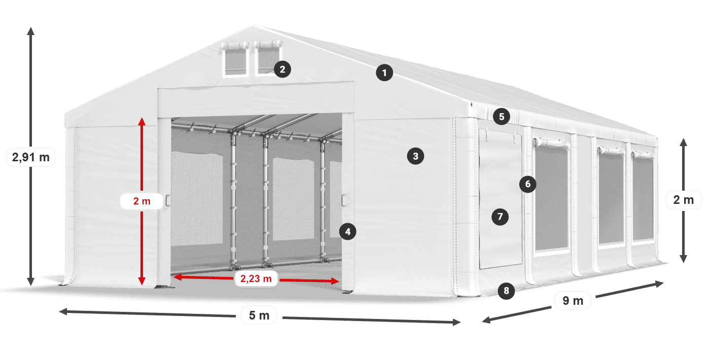 Tető: MS 580 PVC Falak: SD M 500 PVC 2 m jelmagyarázat