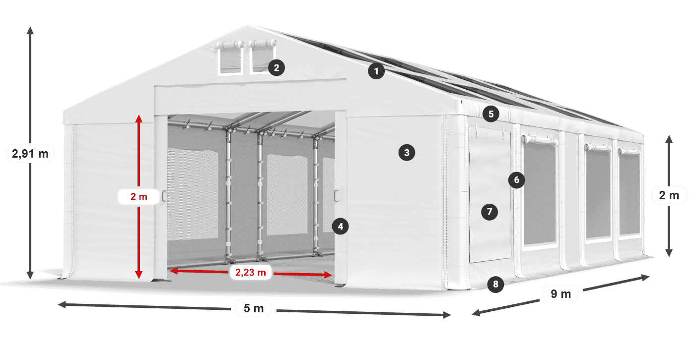 Tető: MS T 580 PVC Falak: SDM 500 PVC 2 m jelmagyarázat
