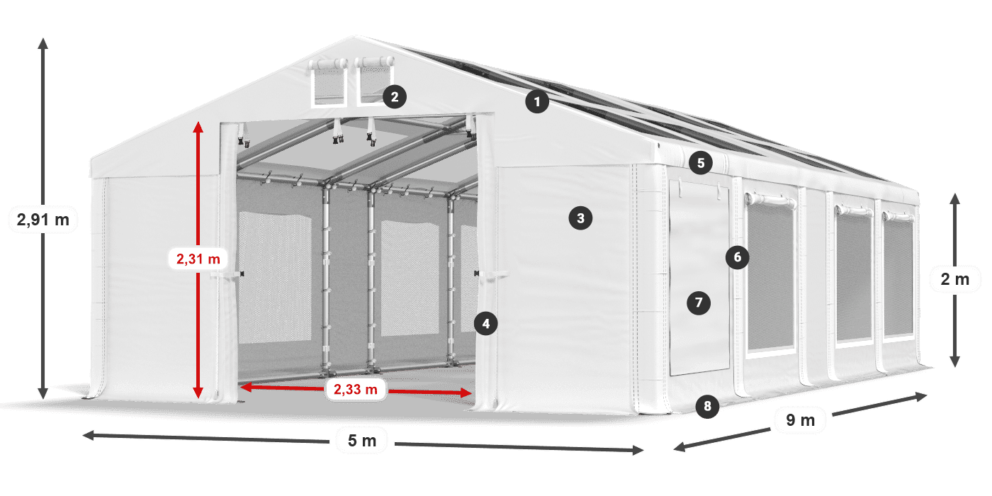 Tető: MS T 580 PVC Falak: SDM 500 PVC 2 m jelmagyarázat