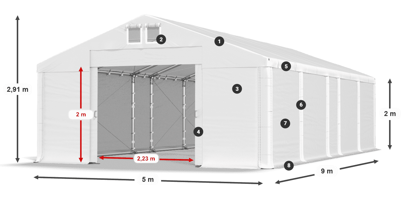 Tető: MS 580 PVC Falak: SD 500 PVC 2 m jelmagyarázat