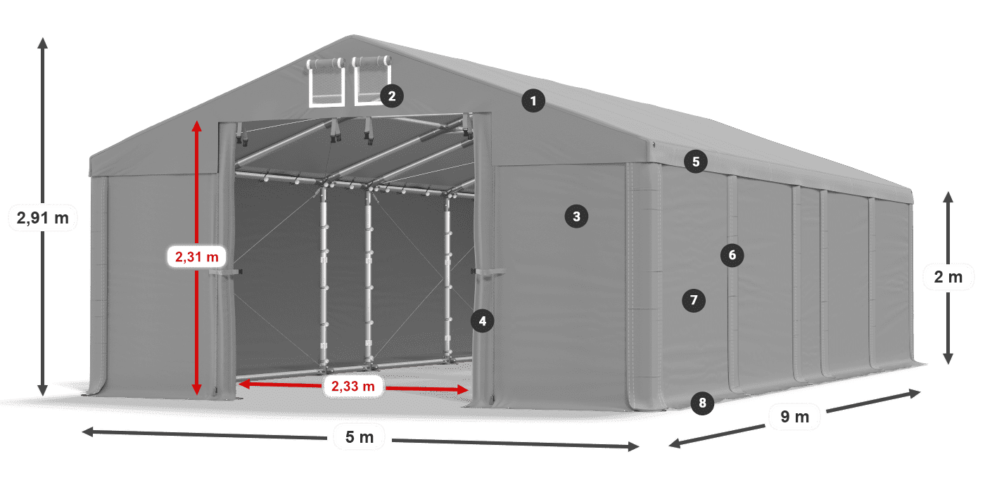 Tető: MS 580 PVC Falak: SD 500 PVC 2 m jelmagyarázat