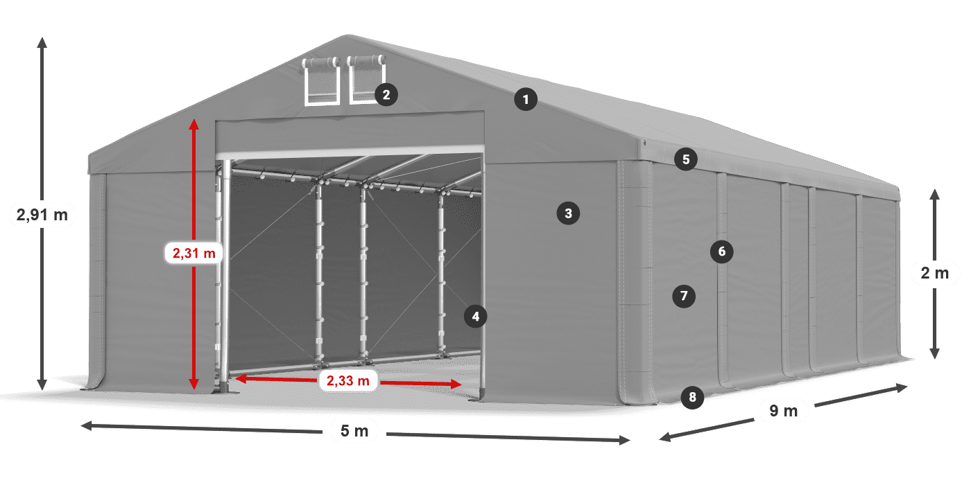 Tető: MS 580 PVC Falak: SD 500 PVC 2 m jelmagyarázat