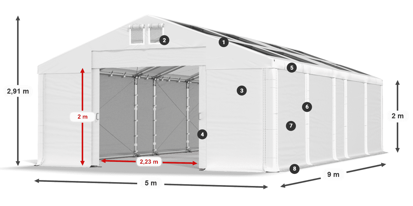 Tető: MS T 580 PVC Falak: SD 500 PVC 2 m jelmagyarázat