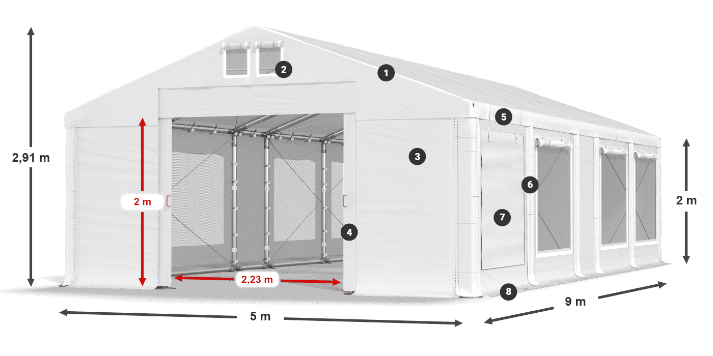 Tető: MS 580 PVC Falak: SD M 500 PVC 2 m jelmagyarázat