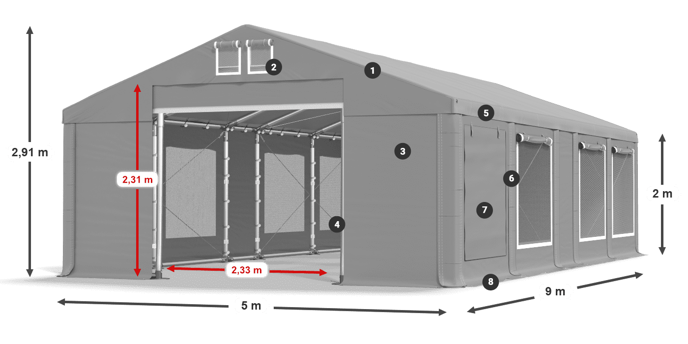 Tető: MS 580 PVC Falak: SD M 500 PVC 2 m jelmagyarázat