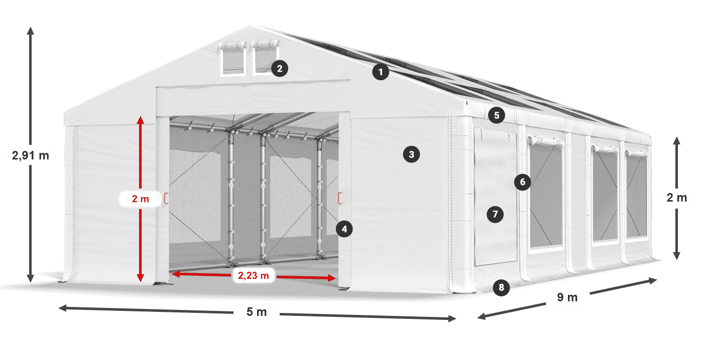 Tető: MS T 580 PVC Falak: SDM 500 PVC 2 m jelmagyarázat