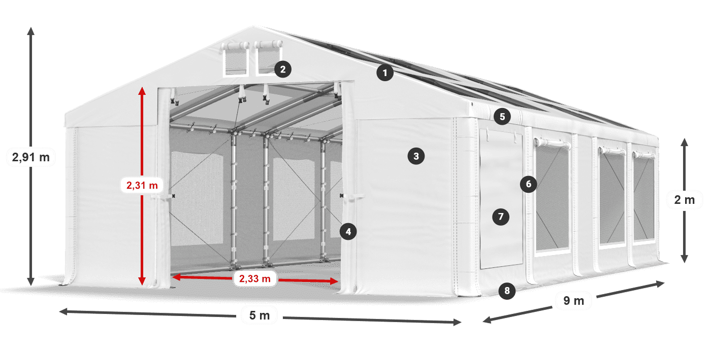 Tető: MS T 580 PVC Falak: SDM 500 PVC 2 m jelmagyarázat