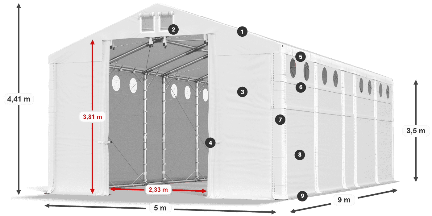 Tető: MS 580 PVC Falak: SD O 500 PVC 3,5 m jelmagyarázat