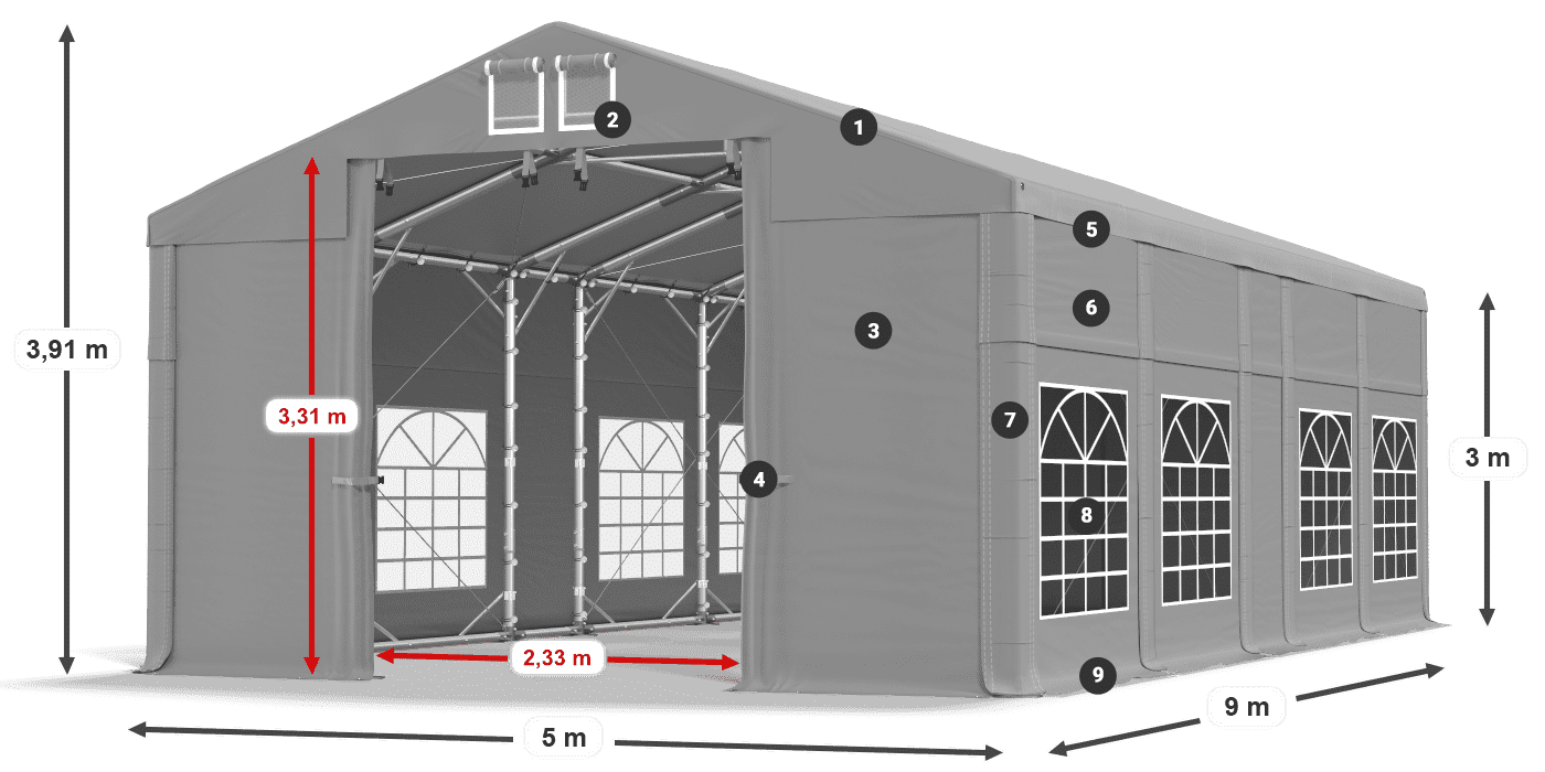 Tető: FR 620 PVC Falak: SD 500 PVC 3 m jelmagyarázat