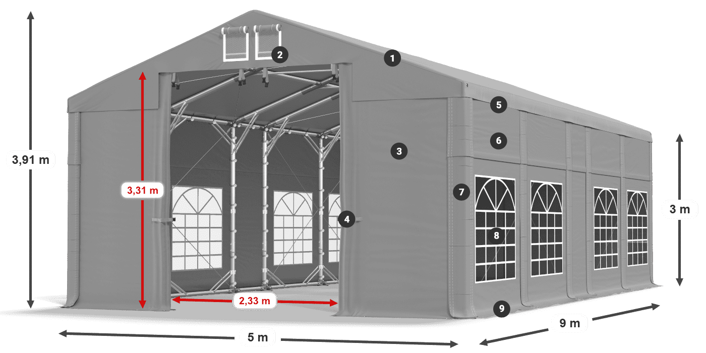 Tető: FR 620 PVC Falak: SD 500 PVC 3 m jelmagyarázat
