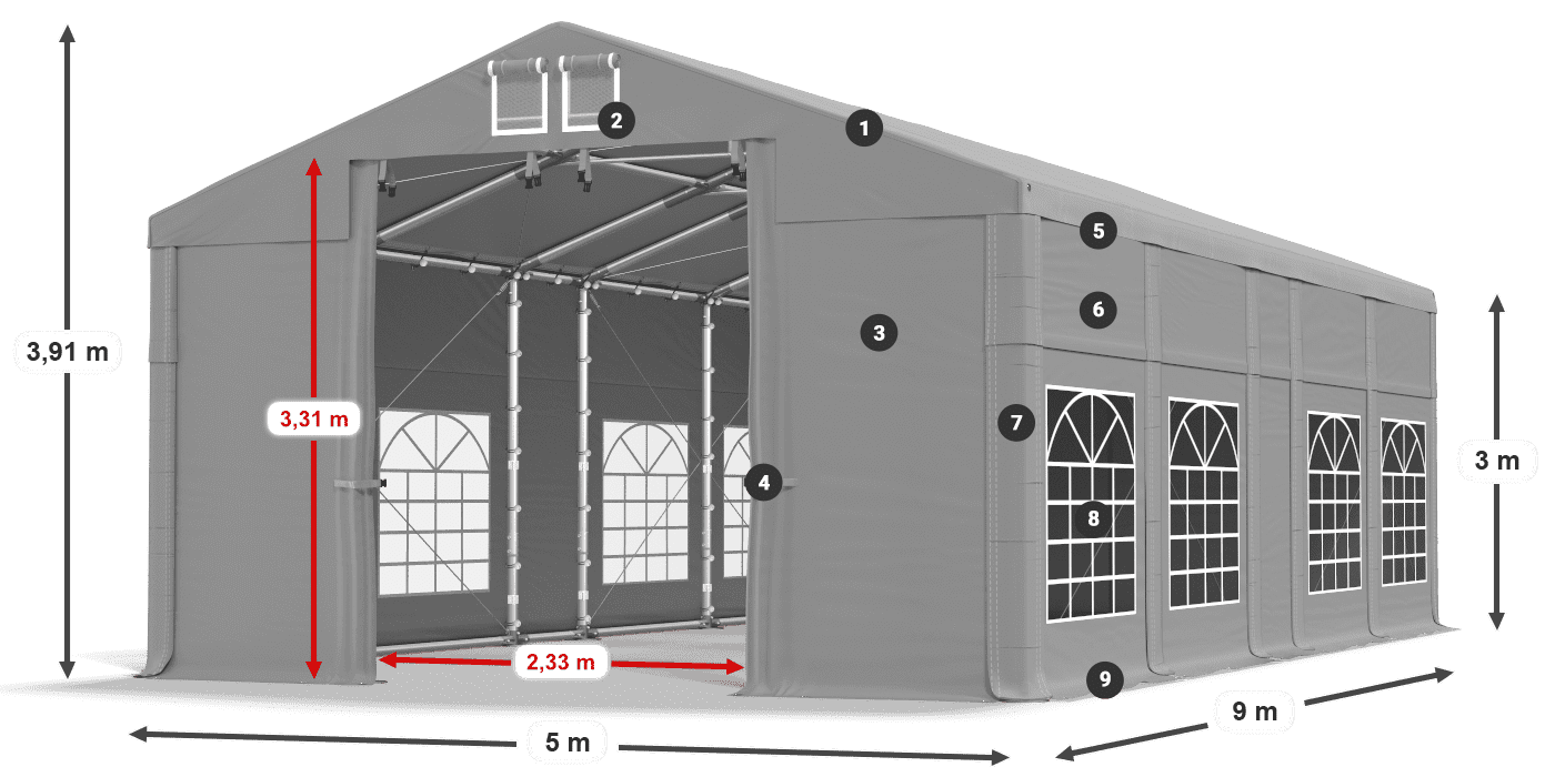 Tető: FR 620 PVC Falak: SD 500 PVC 3 m jelmagyarázat