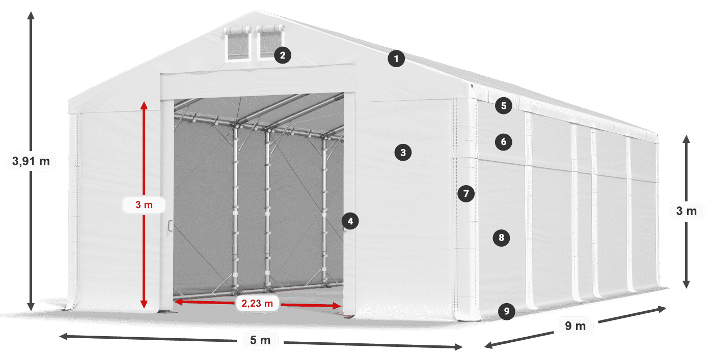 Tető: MS 580 PVC Falak: FR 620 PVC  3 m jelmagyarázat