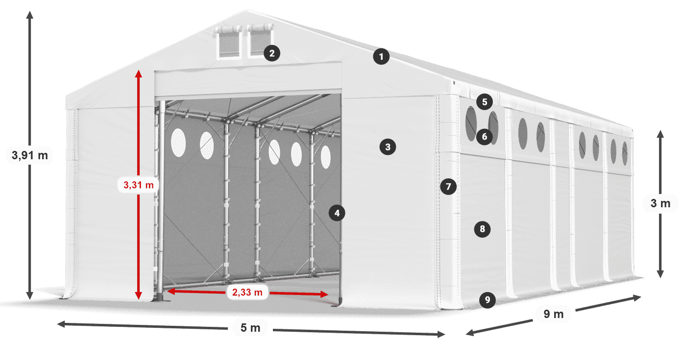 Tető: MS 580 PVC Falak: FR O 620 PVC 3 m jelmagyarázat
