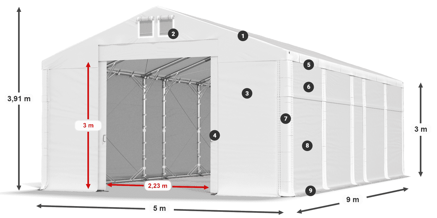 Tető: MS 580 PVC Falak: FR 620 PVC  3 m jelmagyarázat