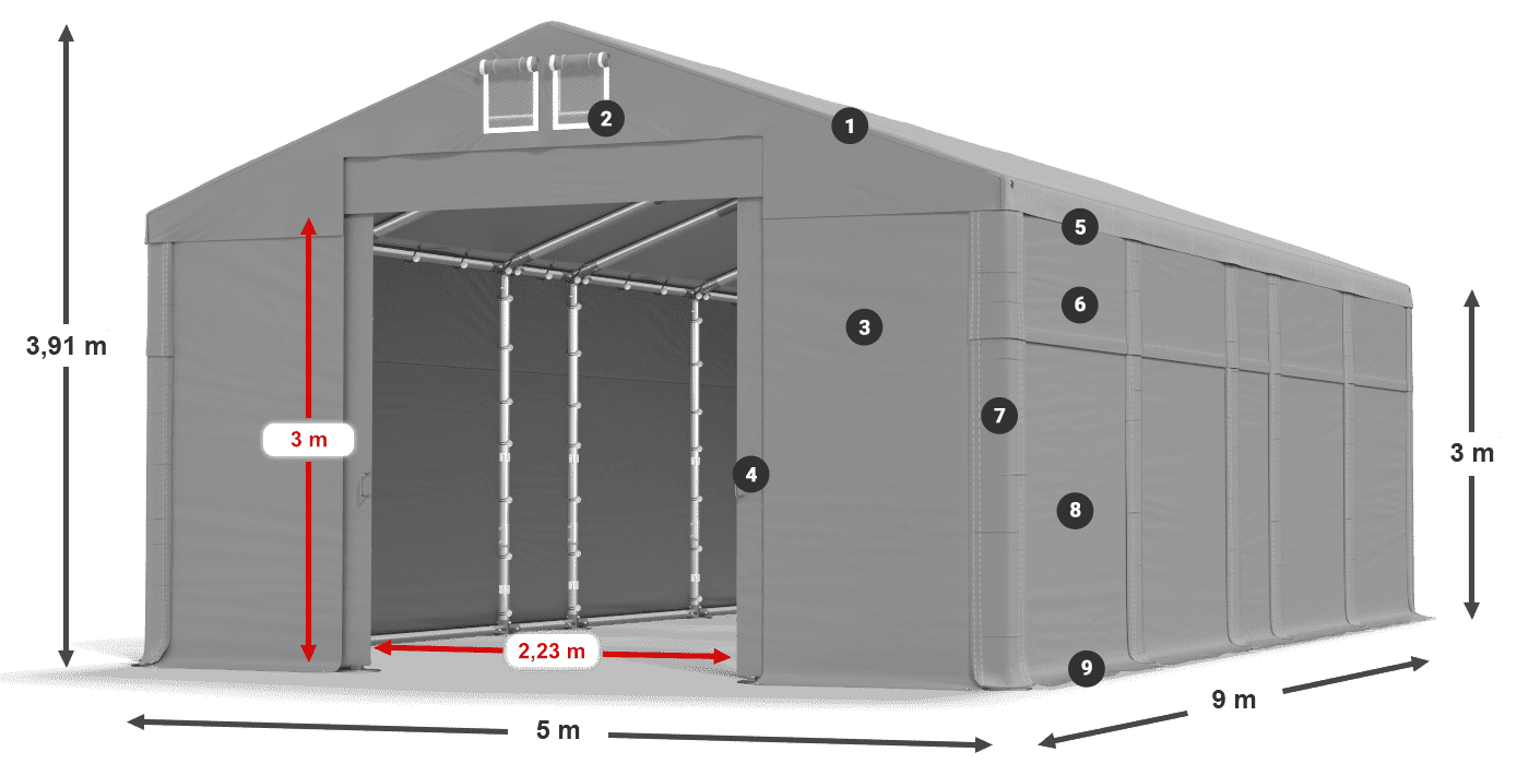 Tető: MS 580 PVC Falak: FR 620 PVC  3 m jelmagyarázat