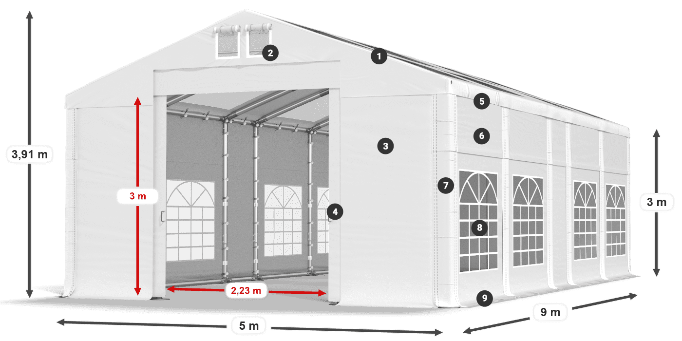 Tető: MS T 580 PVC Falak: FR 620 PVC 3 m jelmagyarázat