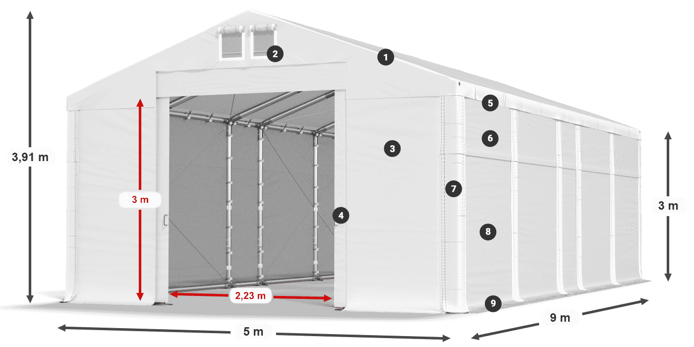 Tető: MS 580 PVC Falak: FR 620 PVC  3 m jelmagyarázat