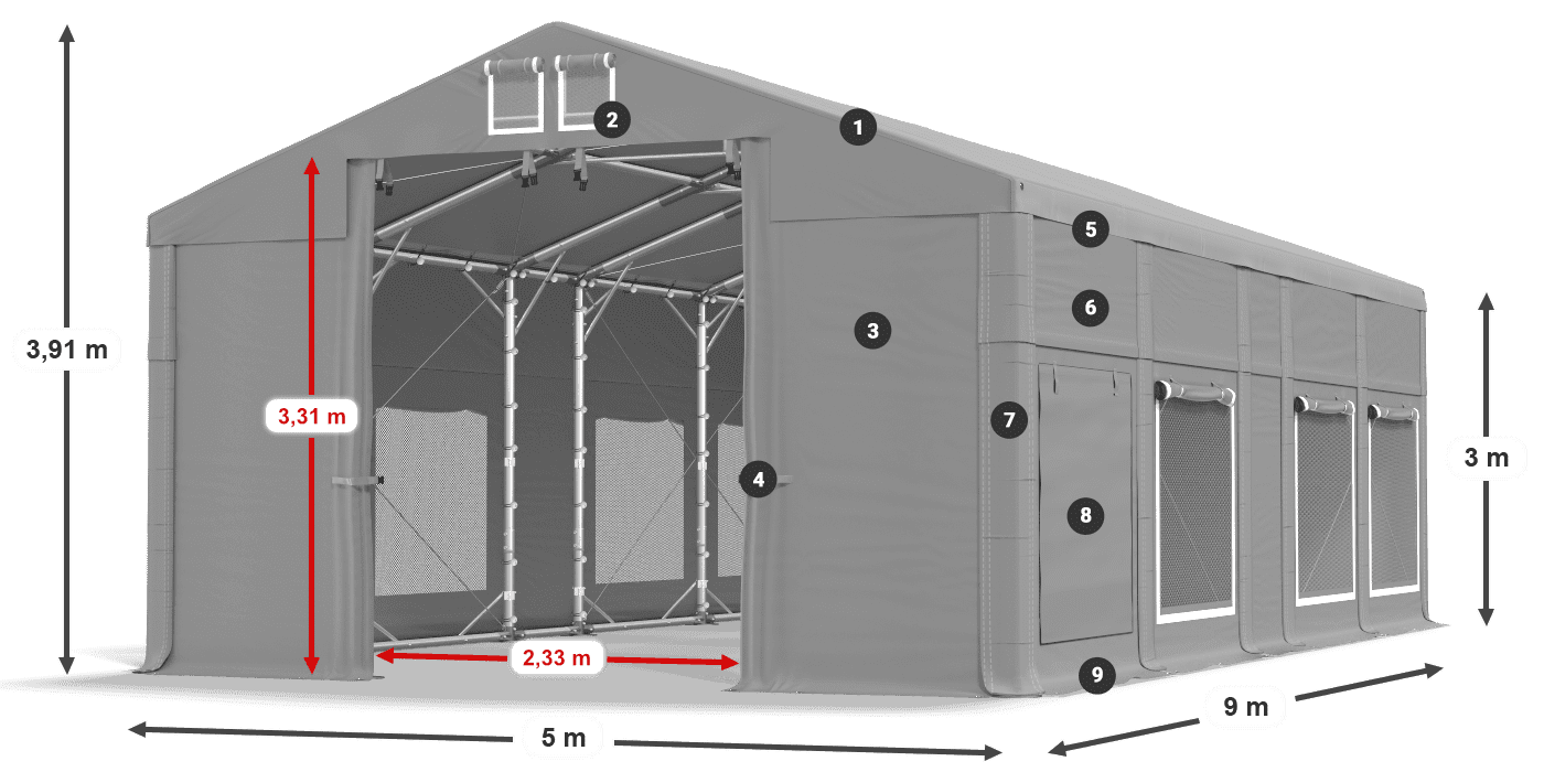 Tető: MS 580 PVC Falak: SD M 500 PVC 3 m jelmagyarázat
