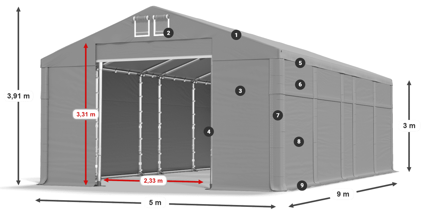 Tető: MS 580 PVC Falak: SD 500 PVC 3 m jelmagyarázat