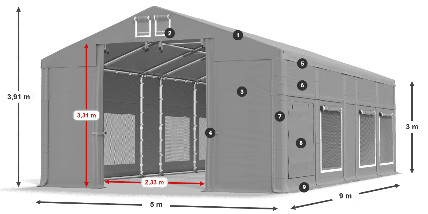 Tető: MS 580 PVC Falak: SD M 500 PVC 3 m jelmagyarázat