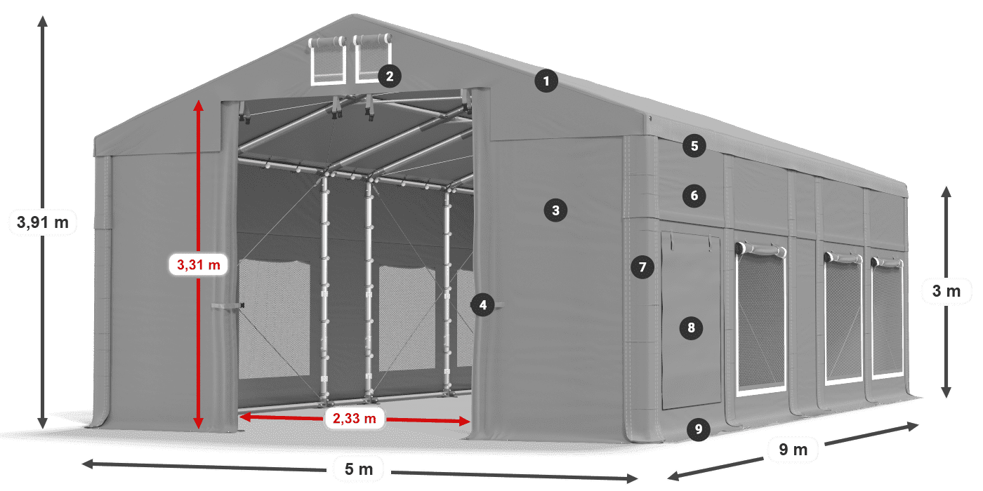 Tető: MS 580 PVC Falak: SD M 500 PVC 3 m jelmagyarázat