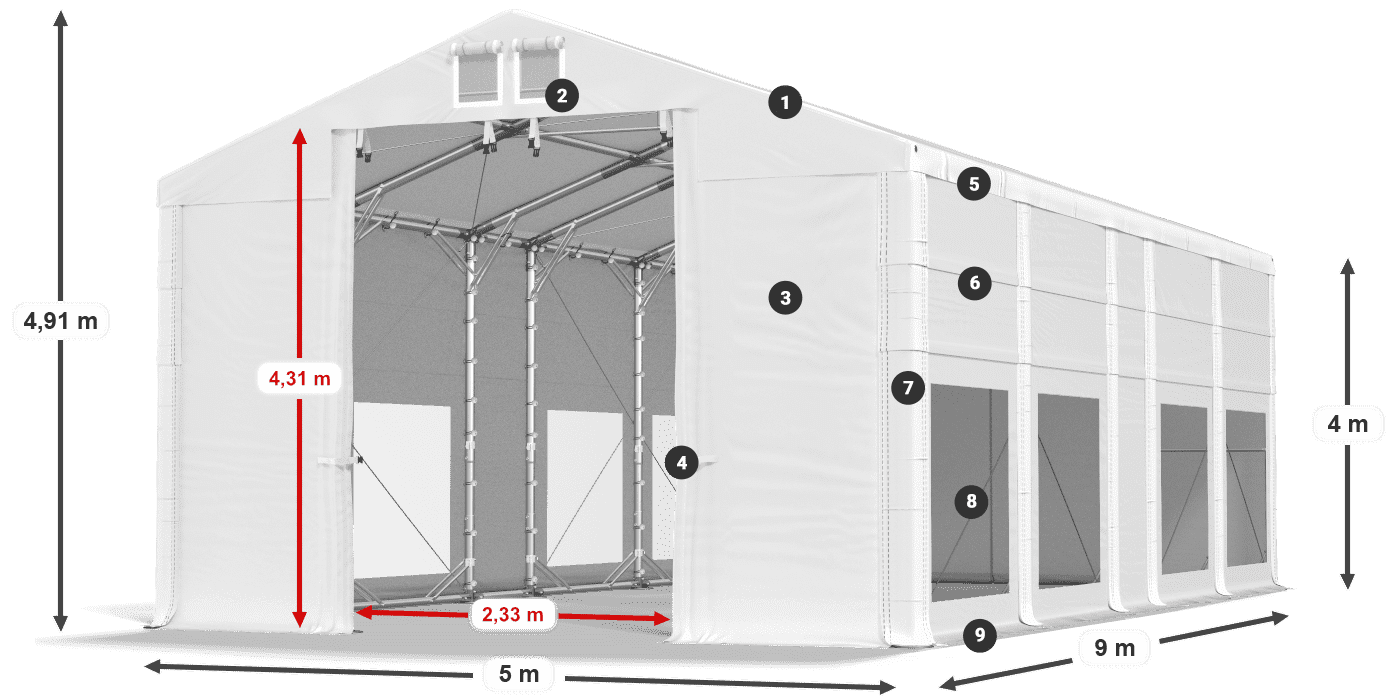 Tető: MS 580 PVC Falak: MS 580 PVC 4 m jelmagyarázat