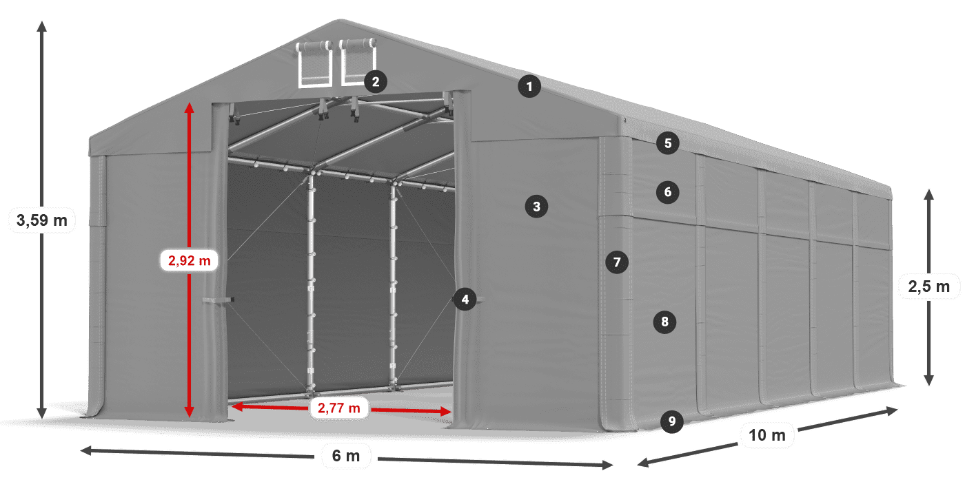 Tető: FR 620 PVC Falak: MS 580 PVC 2,5 m jelmagyarázat
