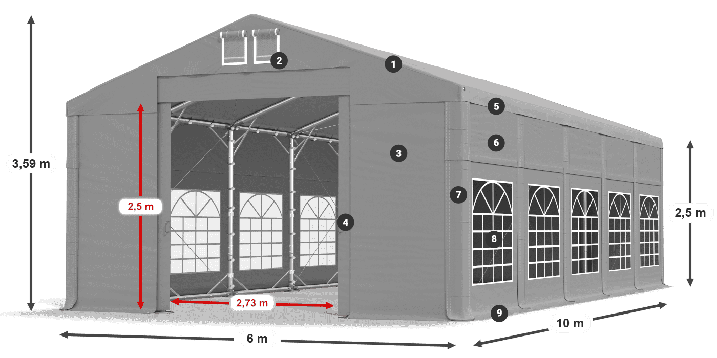 Tető: FR 620 PVC Falak: SD 500 PVC 2,5 m jelmagyarázat