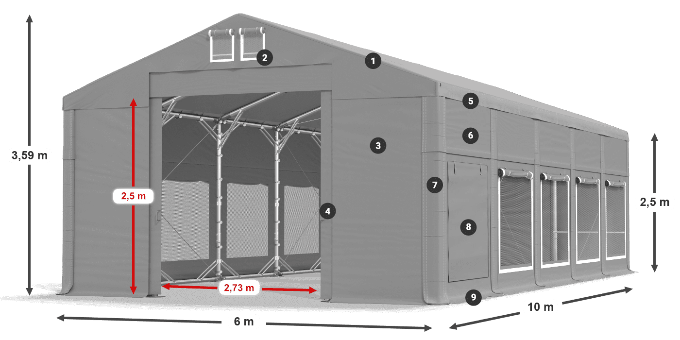 Tető: FR 620 PVC Falak: SD 500 PVC 2,5 m jelmagyarázat