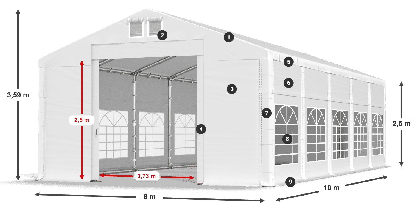 Tető: FR 620 PVC Falak: SD 500 PVC 2,5 m jelmagyarázat
