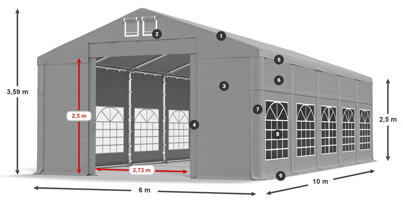Tető: FR 620 PVC Falak: SD 500 PVC 2,5 m jelmagyarázat