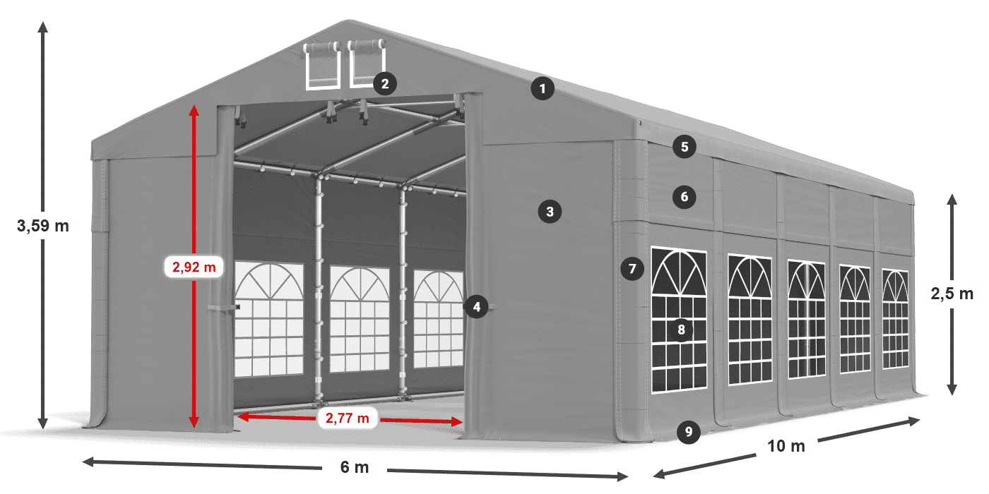 Tető: FR 620 PVC Falak: SD 500 PVC 2,5 m jelmagyarázat