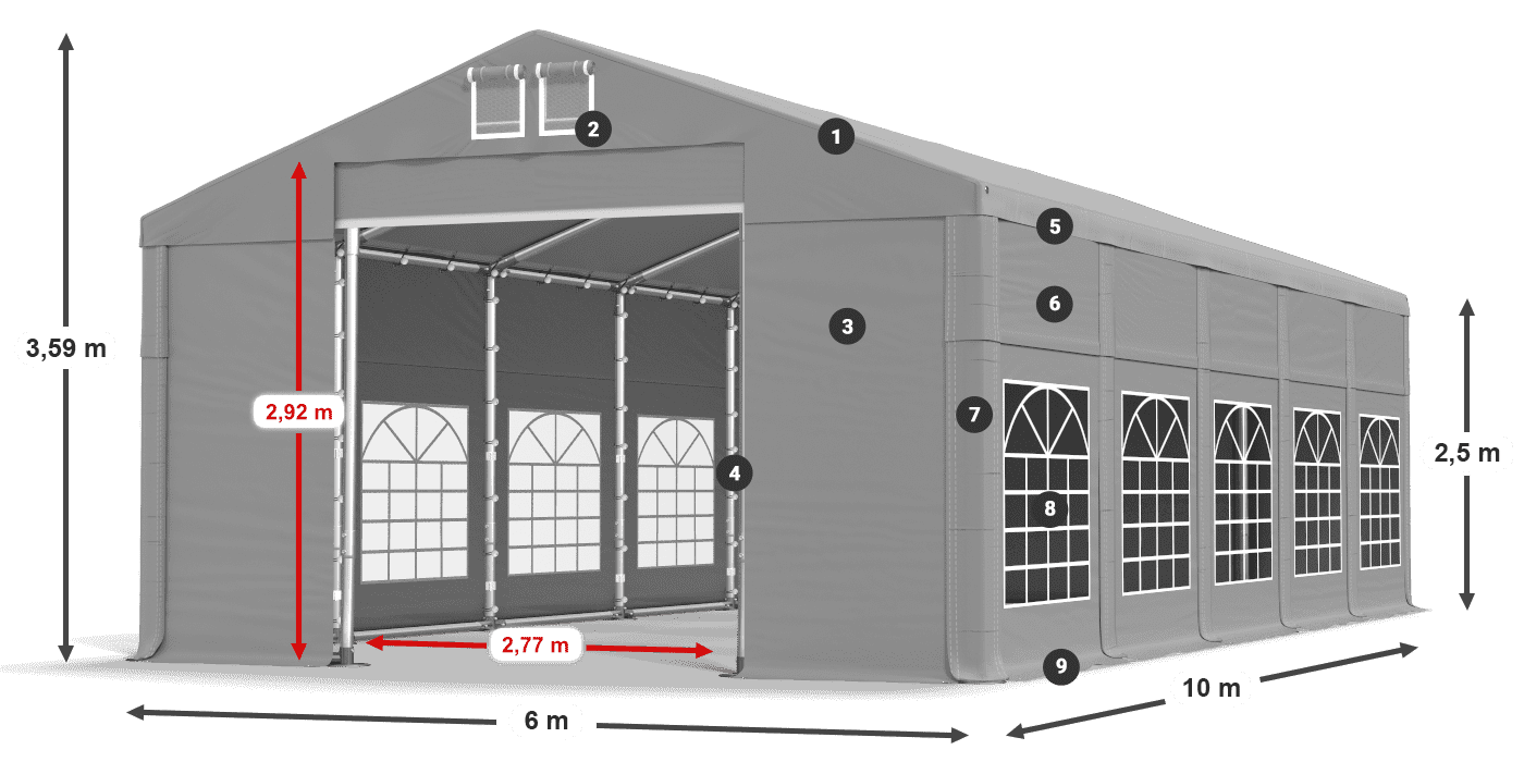 Tető: FR 620 PVC Falak: SD 500 PVC 2,5 m jelmagyarázat