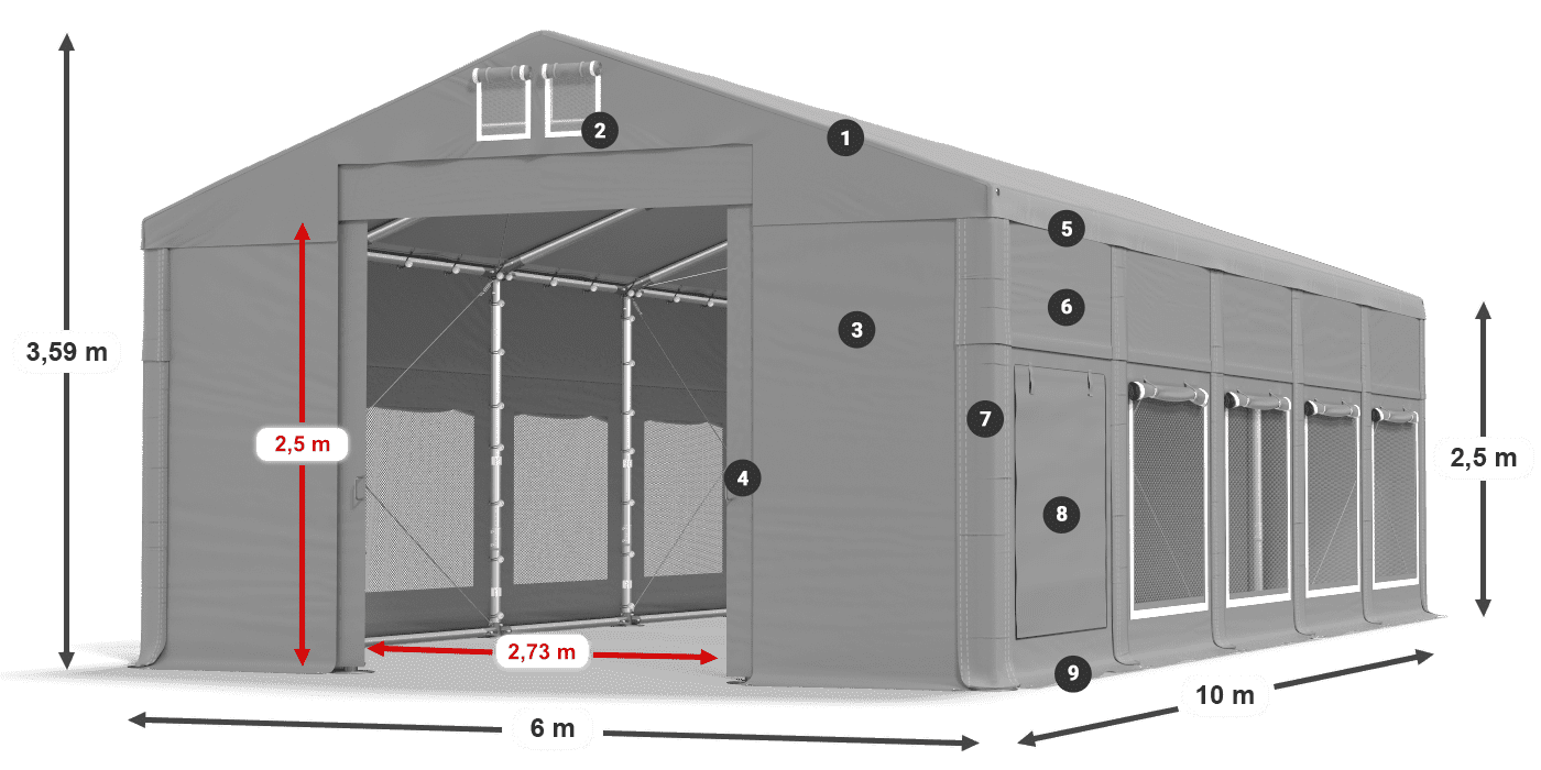 Tető: FR 620 PVC Falak: SD 500 PVC 2,5 m jelmagyarázat