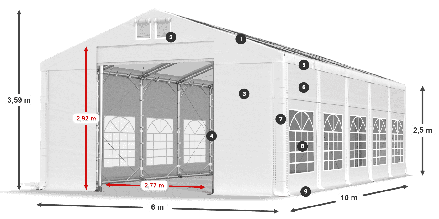 Tető: MS T 580 PVC Falak: FR 620 PVC 2,5 m jelmagyarázat