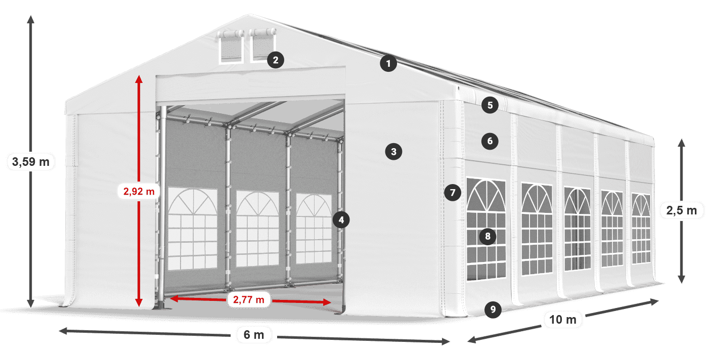 Tető: MS T 580 PVC Falak: FR 620 PVC 2,5 m jelmagyarázat