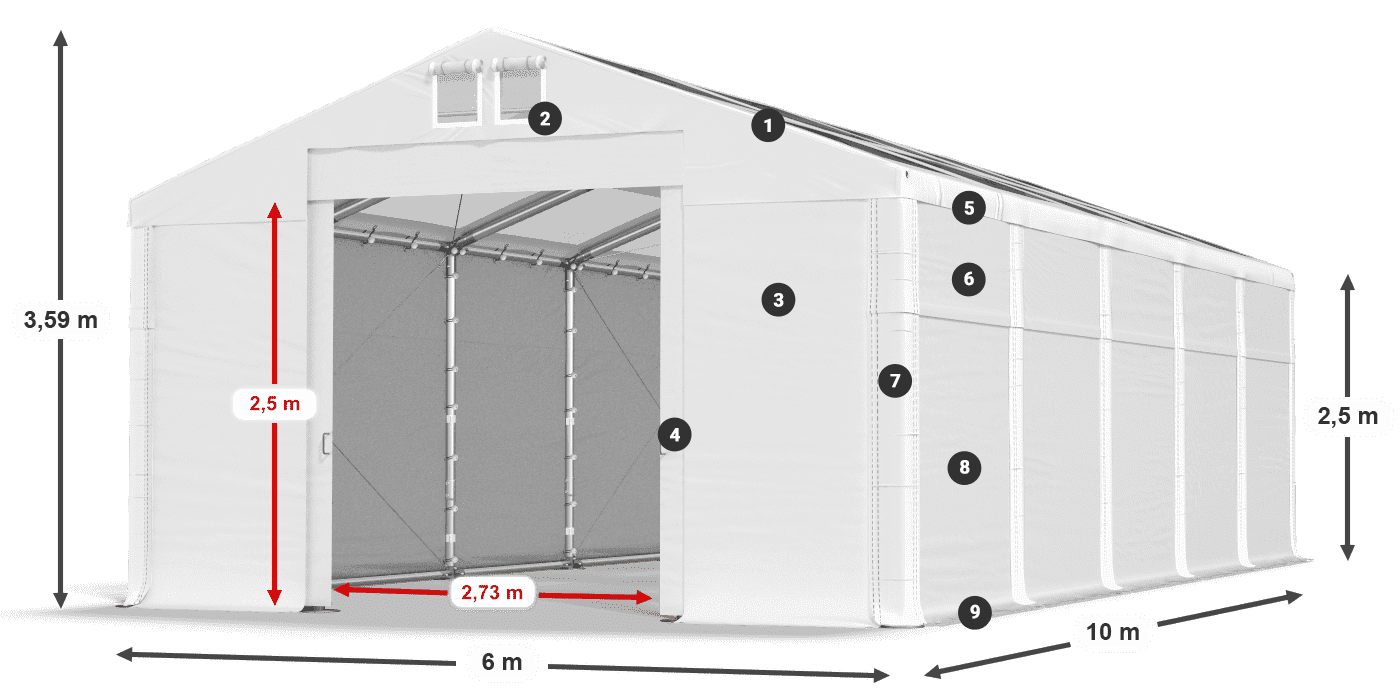 Tető: MS T 580 PVC Falak: FR 620 PVC 2,5 m jelmagyarázat